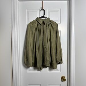 Olive Green Blouse with Balloon Sleeves